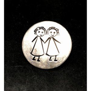 Sterling Handmade JMS   Gemini Twin Girls   Zodiac May June Pin Brooch Vintage